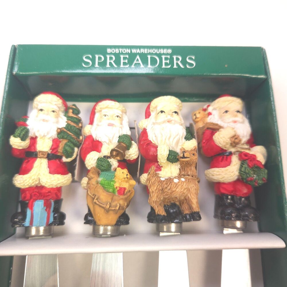 Vintage 1995 Boston Warehouse Santa Spreader Set of 4 NIB Christmas Knives
